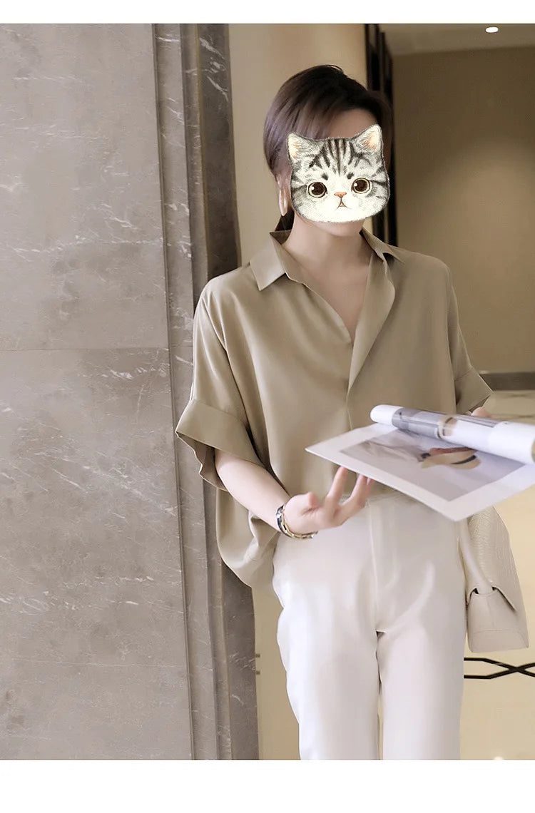 Women Summer Tops Tees Sexy Vintage Blouse Chiffon Ruched Short Sleeve Shirt Ruffles T Shirts Loose Casual Tees