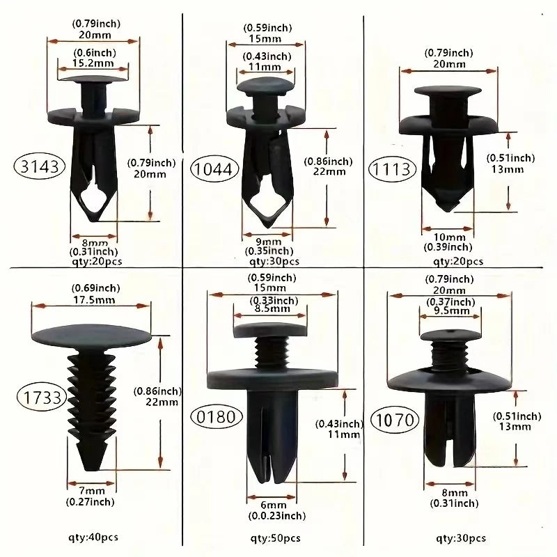 190pcs Auto Fastener Clips Mixed Car Clips 6 Size Retainer Rivet Door Panel Fender Liner Bumper Fender Trim Car Accessories