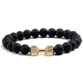 Hot Selling Vintage Men's Bangle Natural Stone Bead Dumbbell Pendant Elastic Strand Bracelet for Friend's Gift