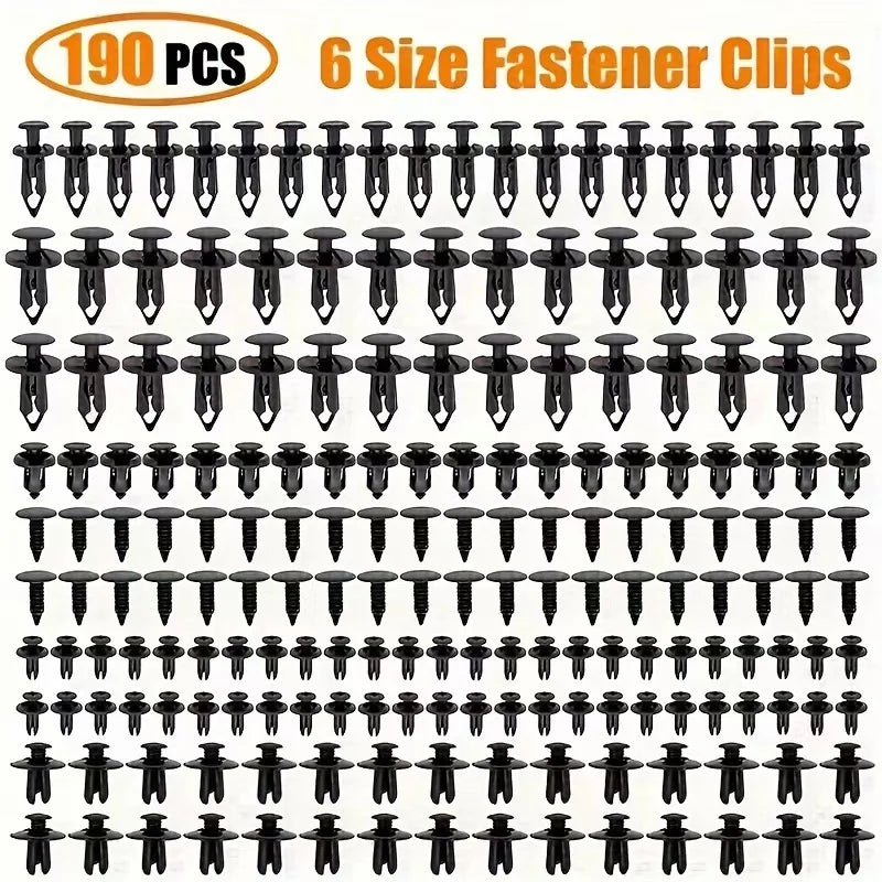 190pcs Auto Fastener Clips Mixed Car Clips 6 Size Retainer Rivet Door Panel Fender Liner Bumper Fender Trim Car Accessories