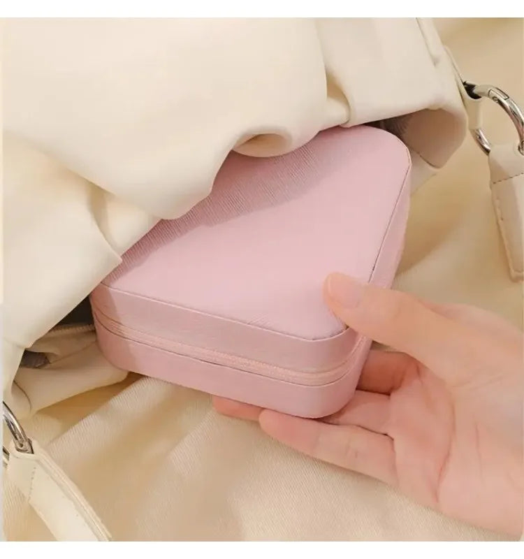 Solid Color PU Leather Material Jewelry Storage Box Travel Earrings Necklace Ring Organizer Case For Travel