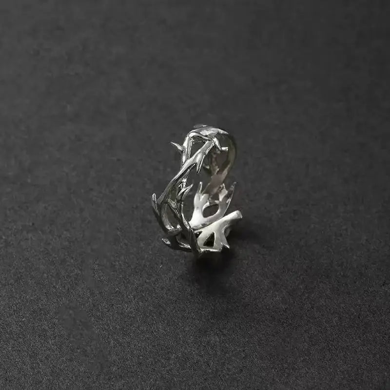 1PCS Retro Ins Style Men's Thorn Men's Ring, Silver Open Couple Ring, Fashionable and Personalized Gift for Men and Women