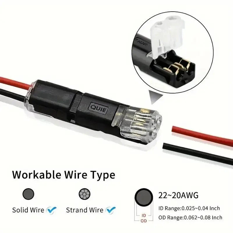 10/20/30/40/50Pcs Pluggable LED Wire Connectors, 2 Pin 2 Way Universal Compact Wire Terminals,