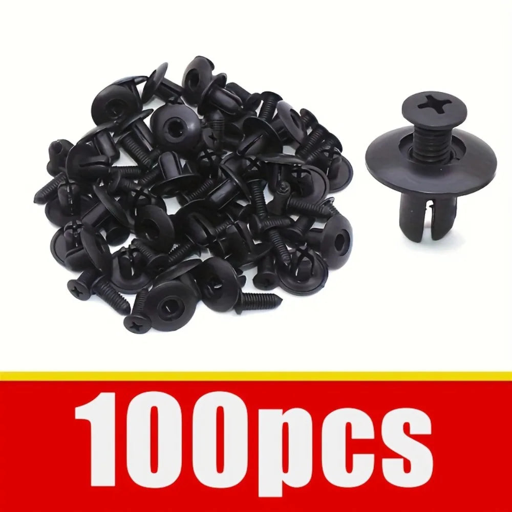 100pcs 8mm Plastic Rivets Fasteners Screw Car Bumper Fender Black Rivet Car Fastener Clips For Toyota For Focus For Kia Nissan
