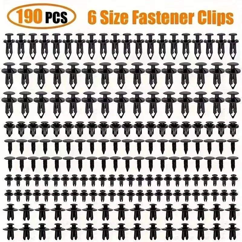190pcs Auto Fastener Clips Mixed Car Clips 6 Size Retainer Rivet Door Panel Fender Liner Bumper Fender Trim Car Accessories