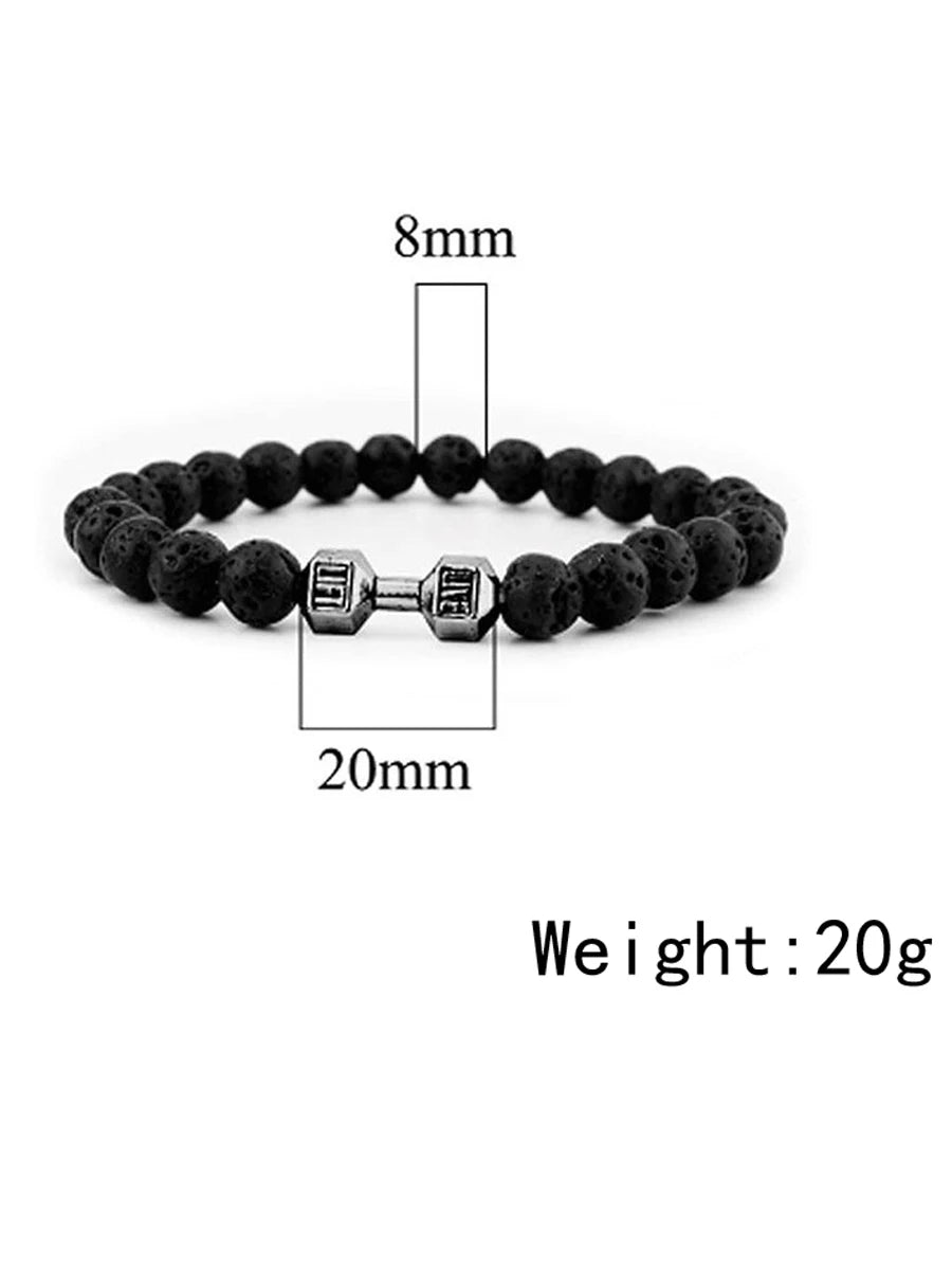 Hot Selling Vintage Men's Bangle Natural Stone Bead Dumbbell Pendant Elastic Strand Bracelet for Friend's Gift